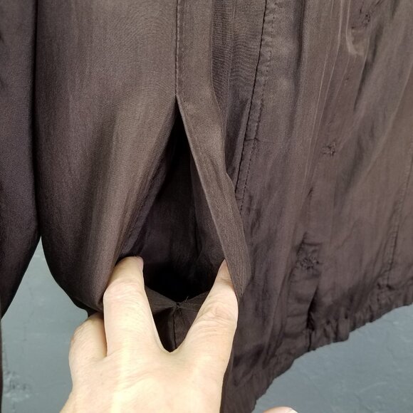 Eileen Fisher Seamed Jacket Medium Silk Blend Crinkle Clove Brown Snap Front NEW - Picture 9 of 16